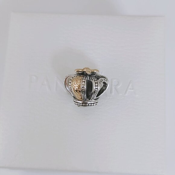 Pandora Two-tone Regal Crown Dangle Charm S925 Sterling Silver Bracelet Pendant - Picture 2 of 9